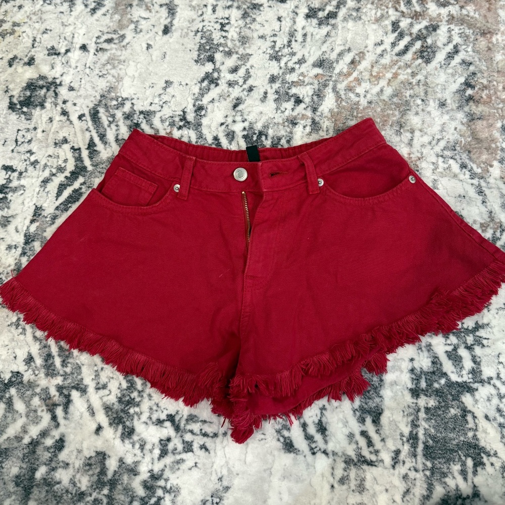 H&M Stylish Red Fringed Women Shorts size 0